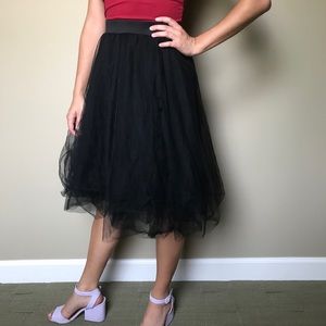 Black Tulle Midi Skirt